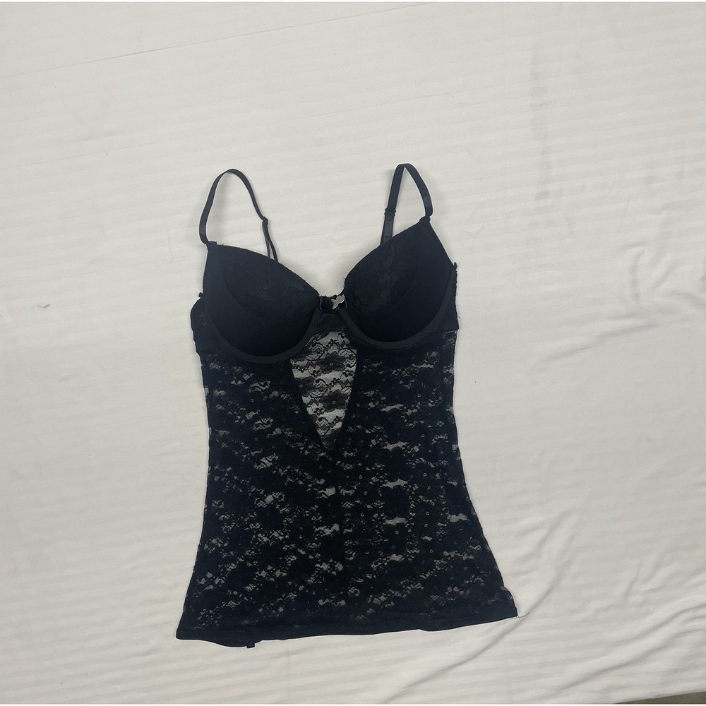 Playboy Women's Black Floral Lace Mesh Lingerie Top Size Medium